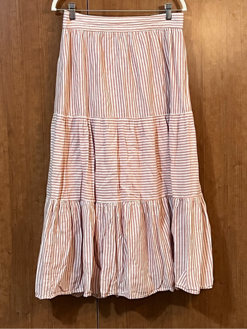 American Eagle AEO Cotton Linen Skirt, Maxi Lined Tiered Striped Size Large